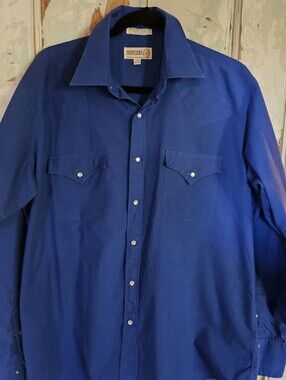 Sheplers Vintage Royal Blue Western Pearl Snap Shirt Men's 16.5-35 Long Sleeve
